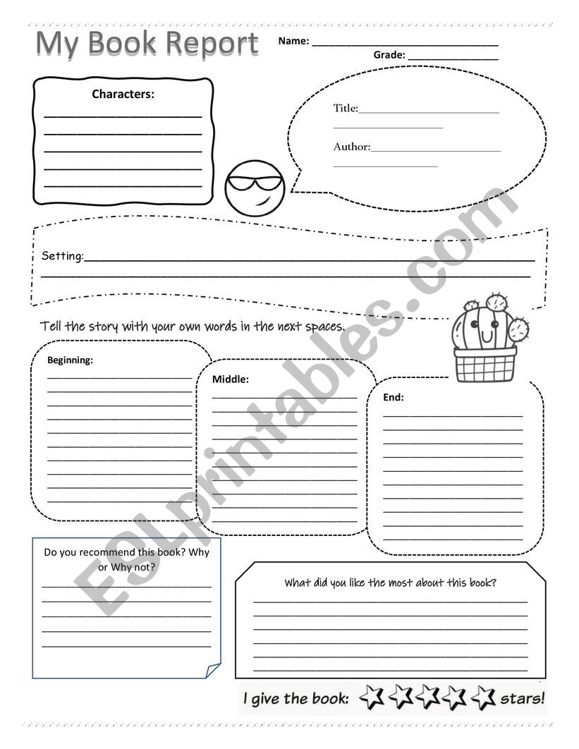 Book Report Format  worksheet