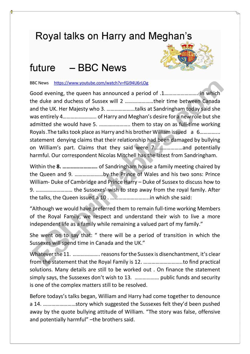 Harry and Meghan  worksheet