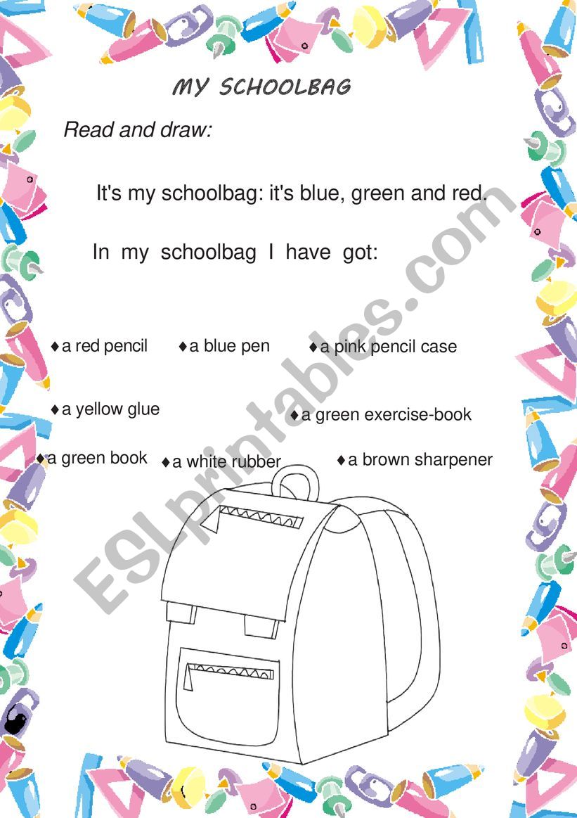 MY SCHOOLBAG worksheet