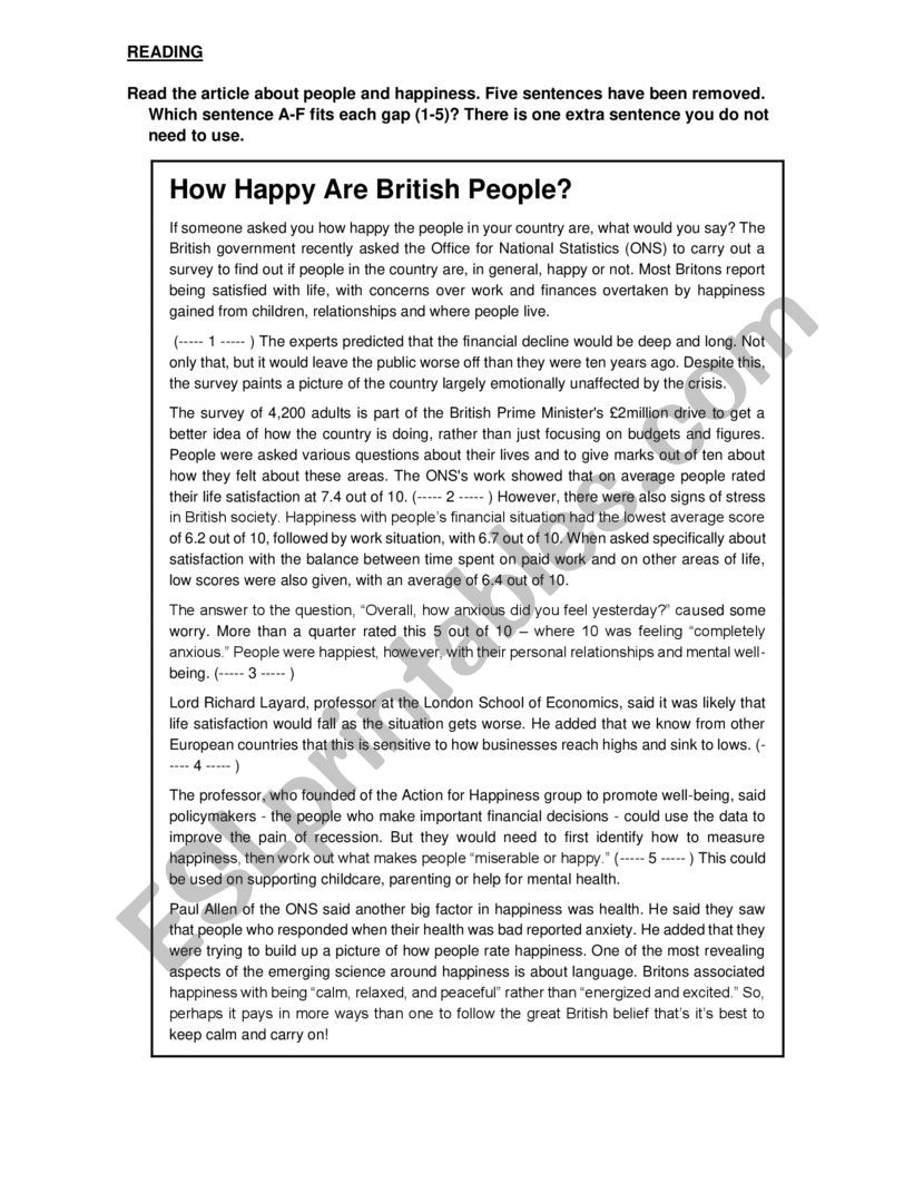 Reading: How Happy are British People