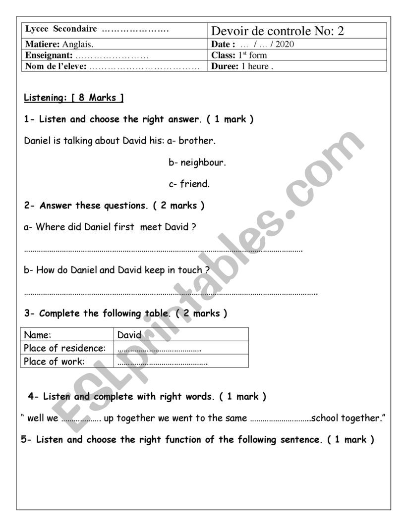 First year midterm test 2 worksheet