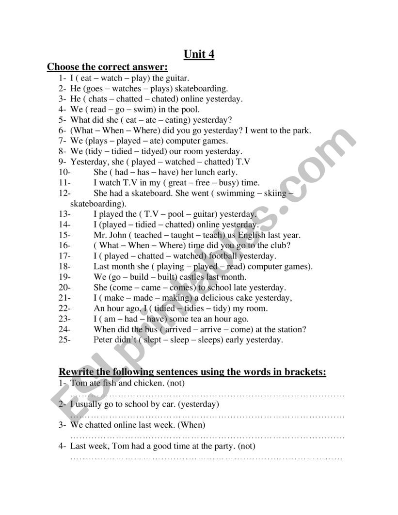 Past Simple tense worksheet