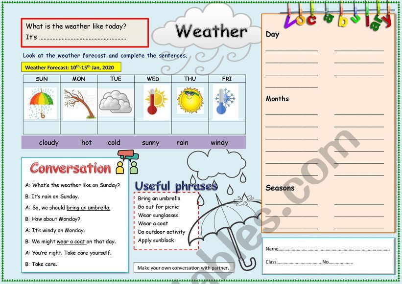 Weather Forecast worksheet