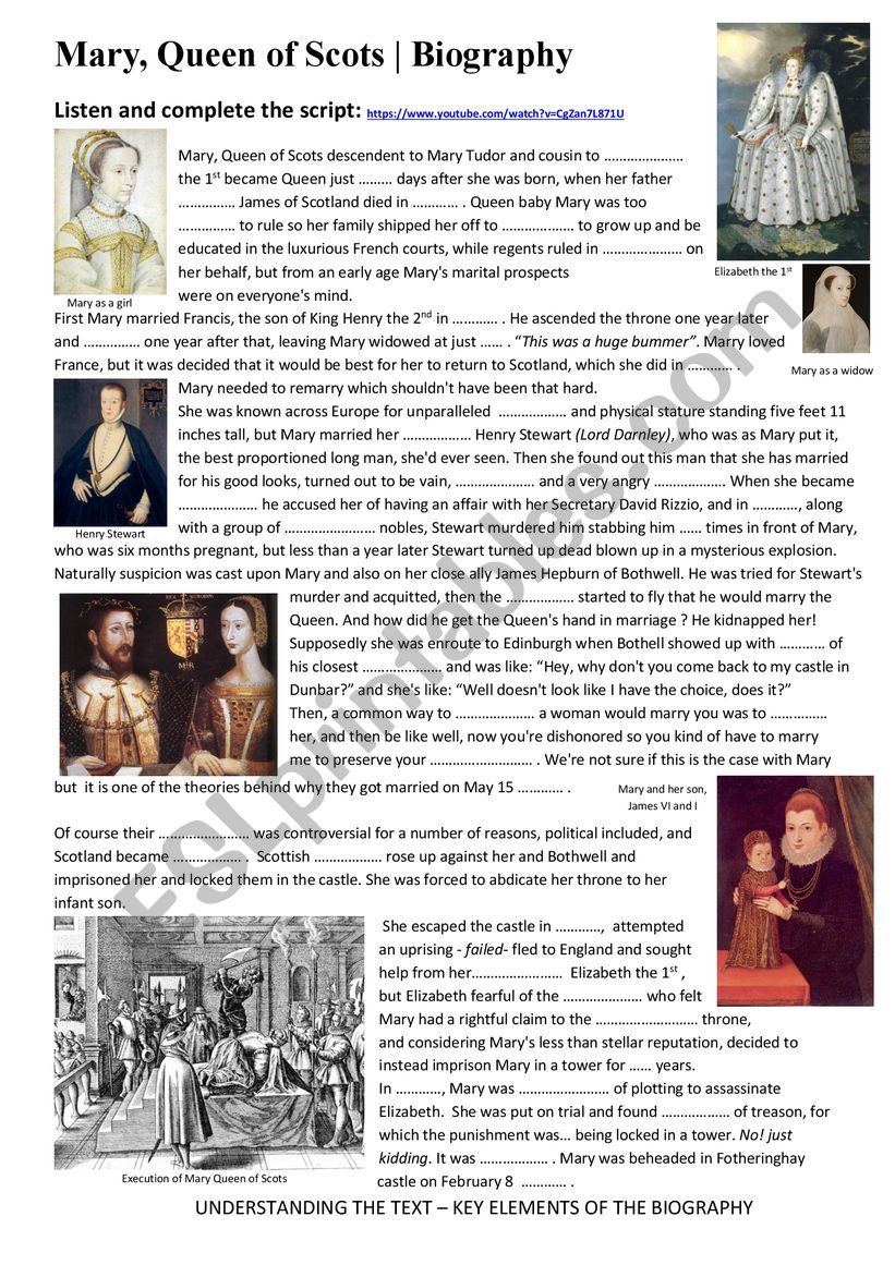 Biography of Mary Stuart worksheet