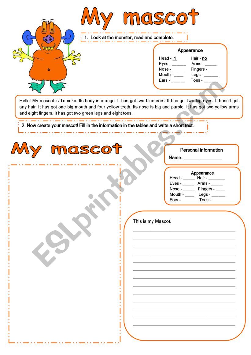 My Mascot - project worksheet