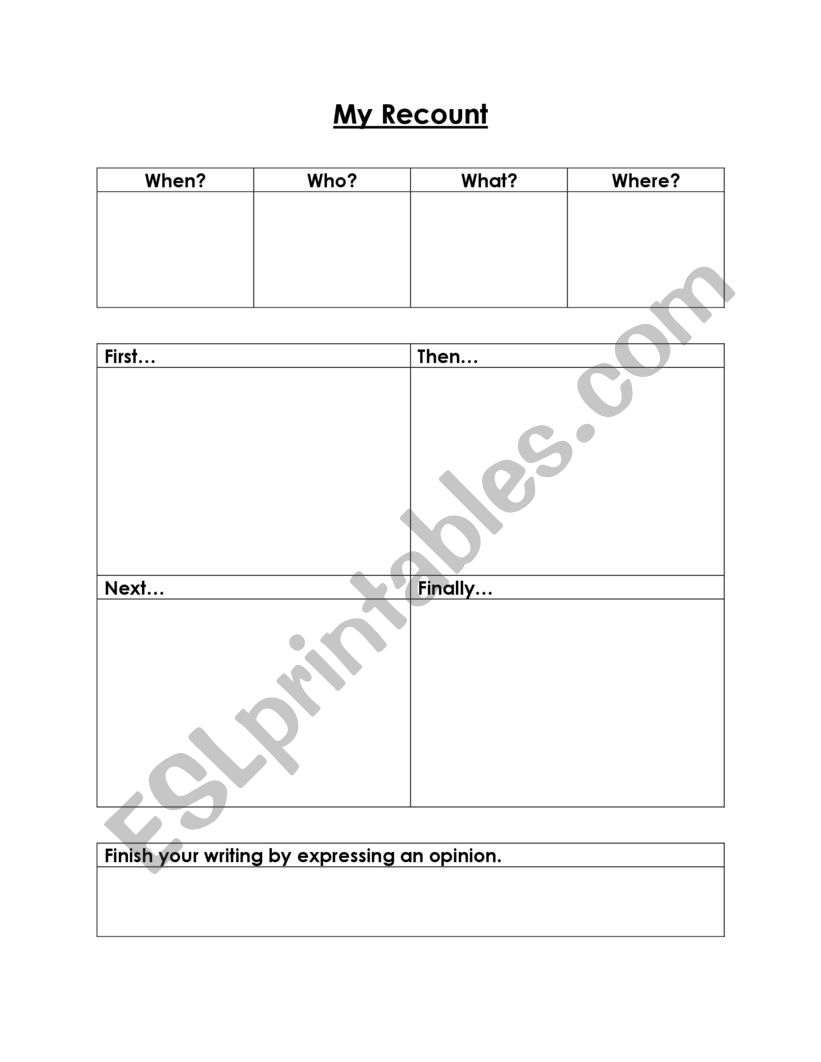 Writing a Recount worksheet