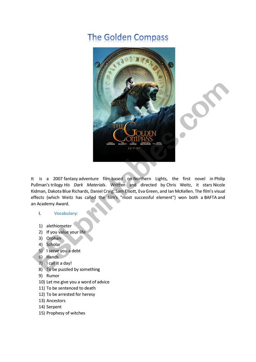 The golden compass (movie worksheet)
