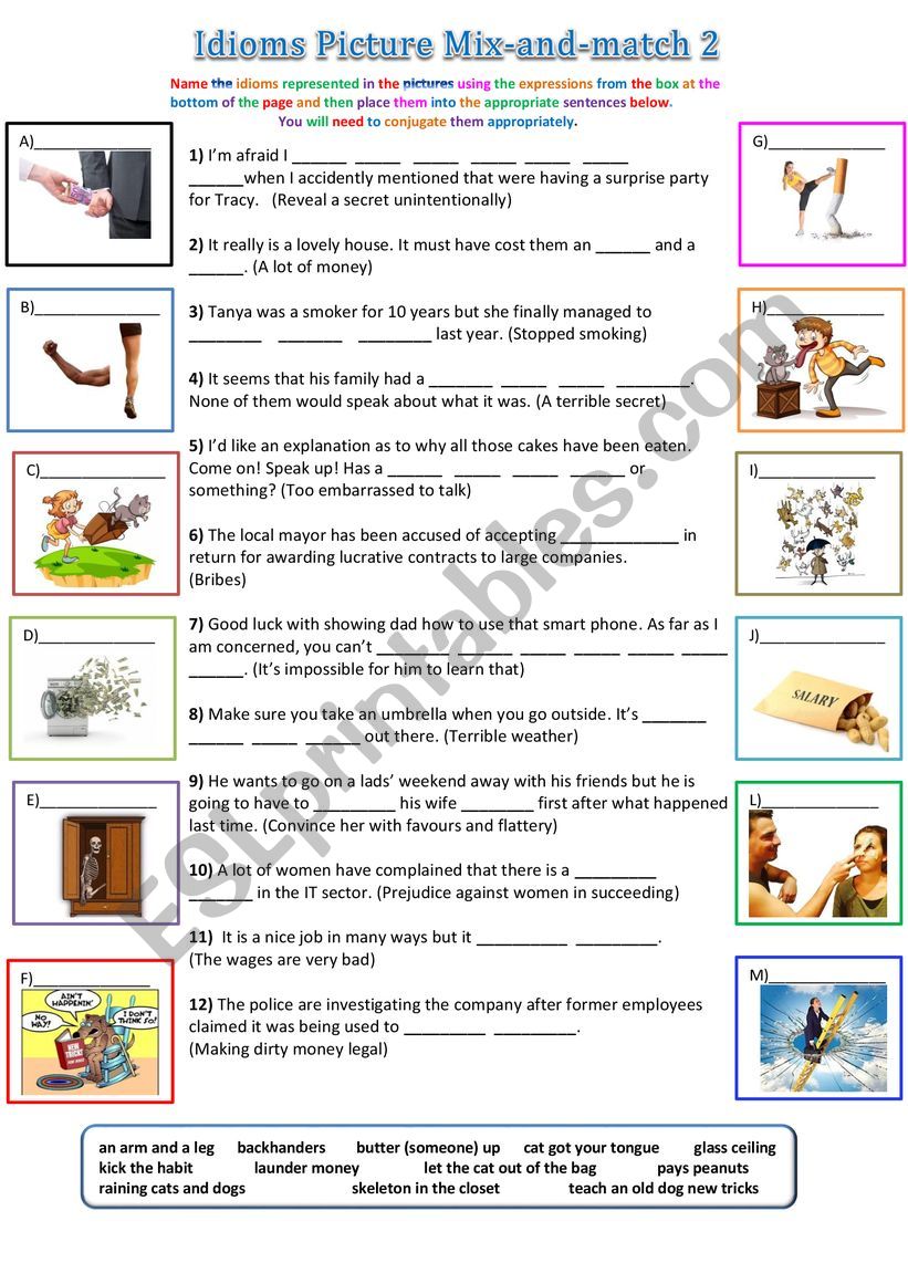 Idiom Picture Mix-and-Match 2 worksheet