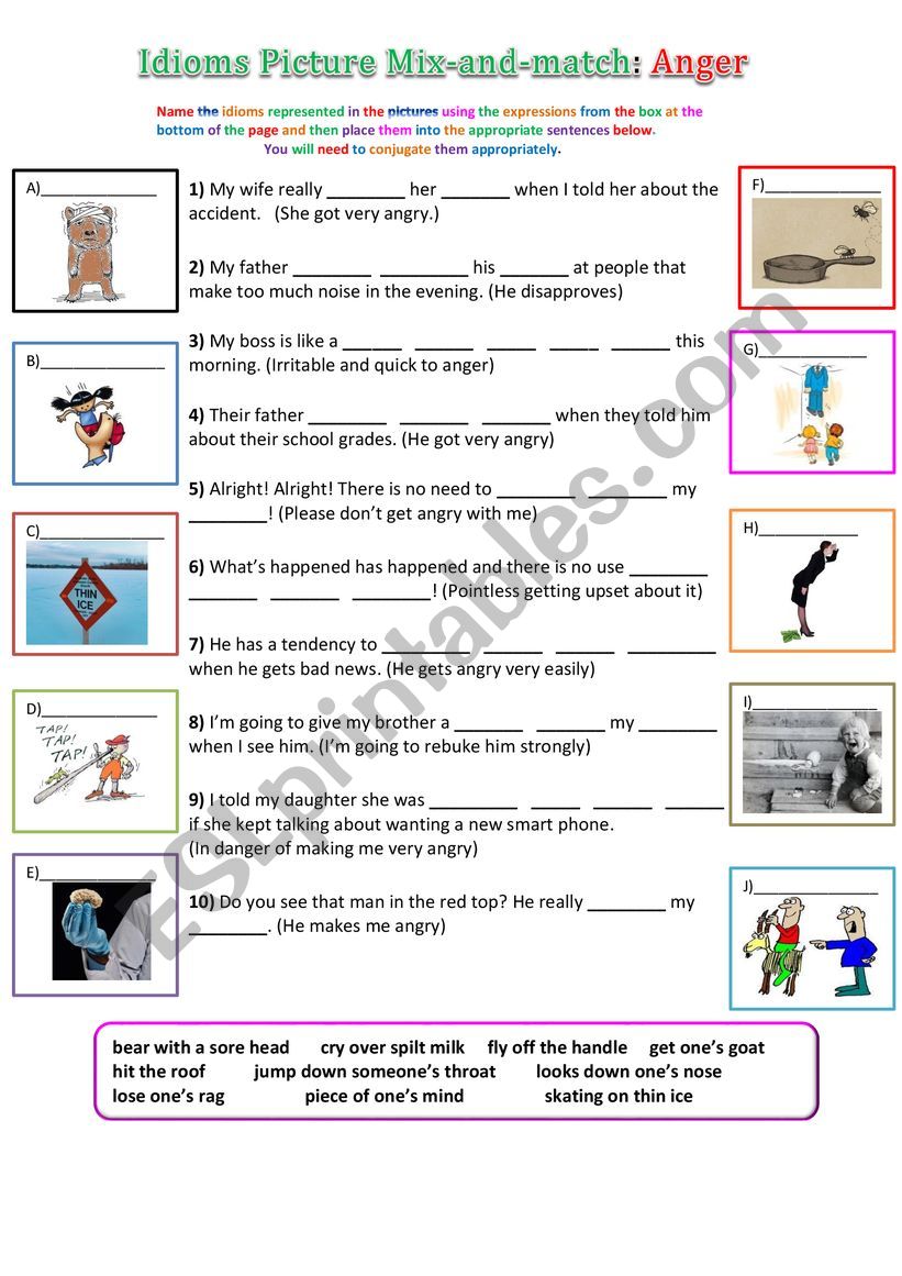 Picture Idioms - Anger worksheet