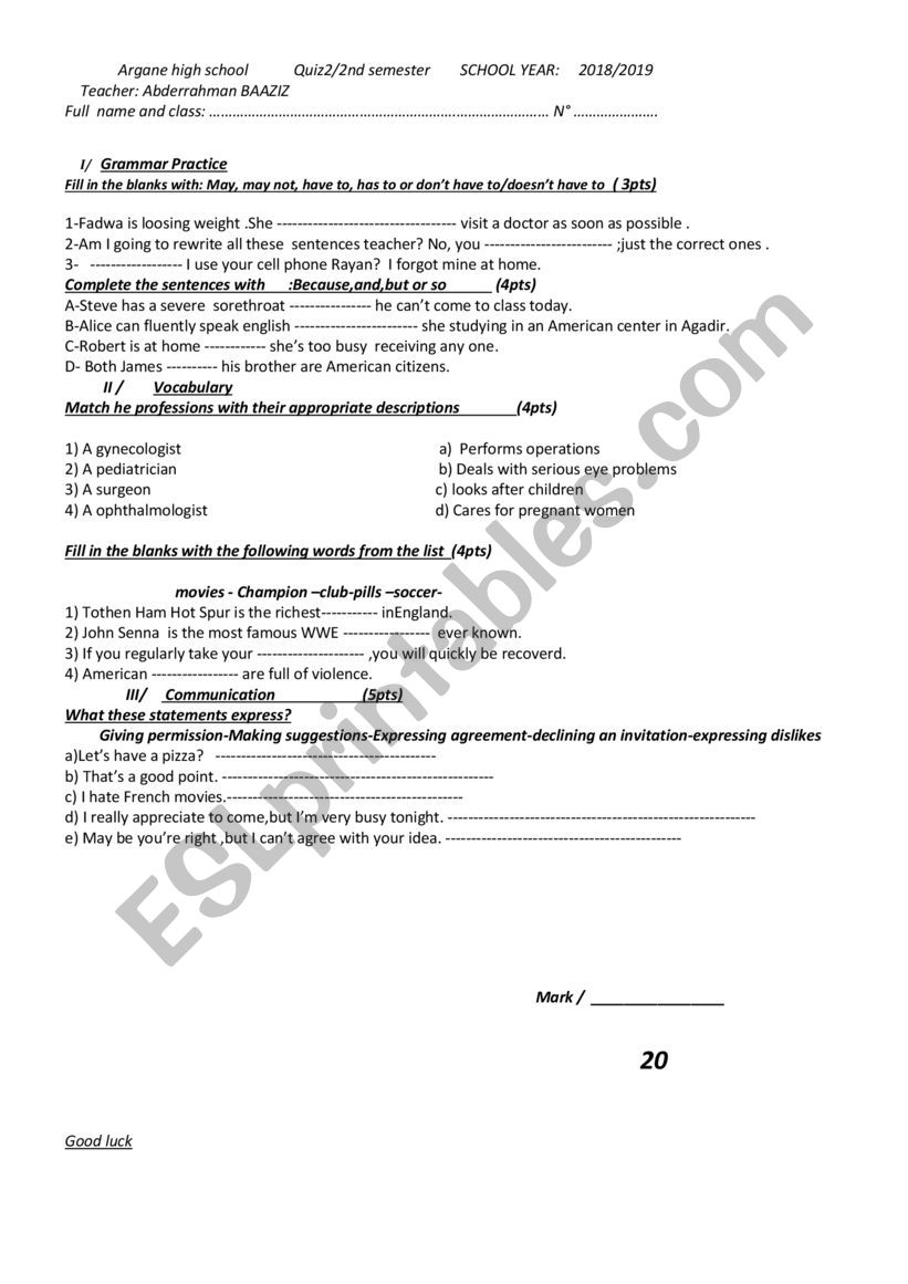 grammar tasks worksheet