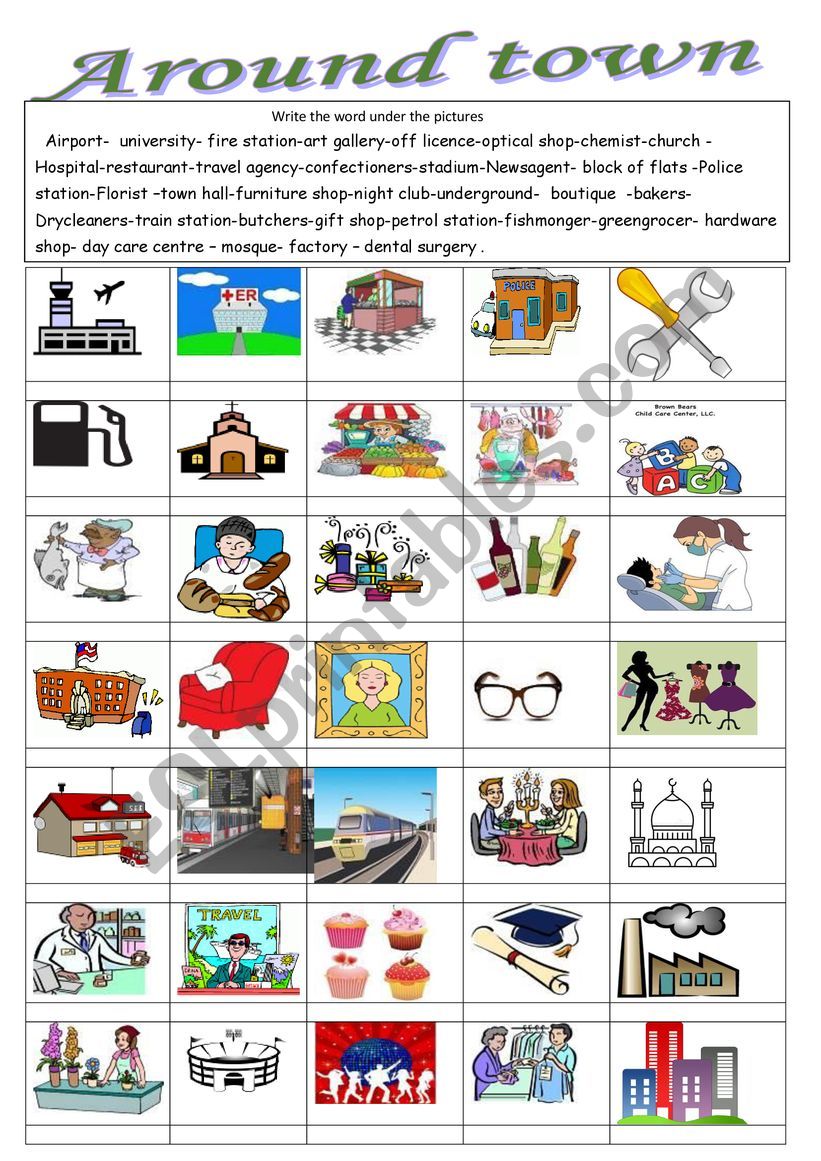 around town  worksheet