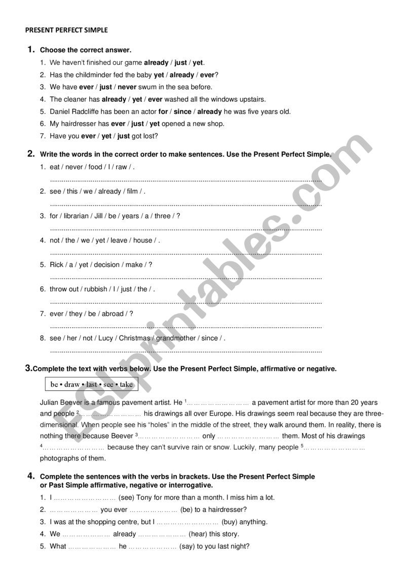 PRESENT PERFECT worksheet