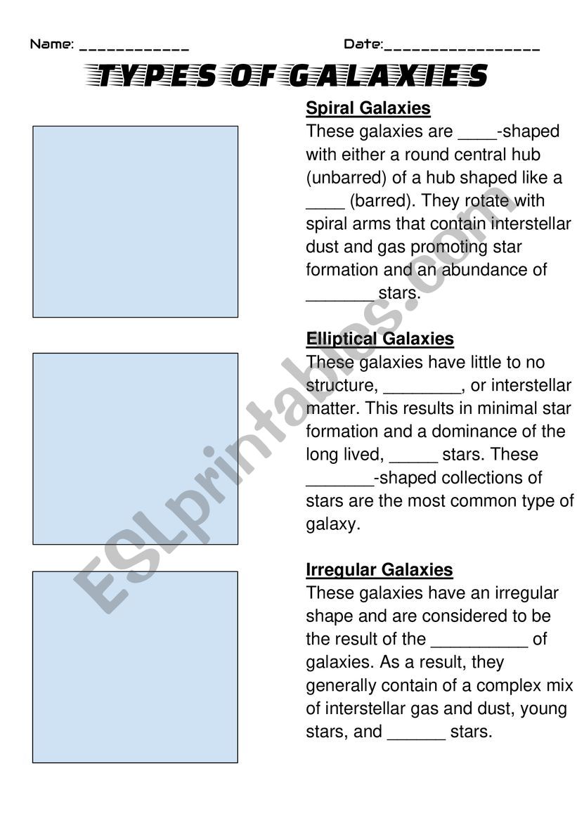 Complete the types of Galaxy worksheet