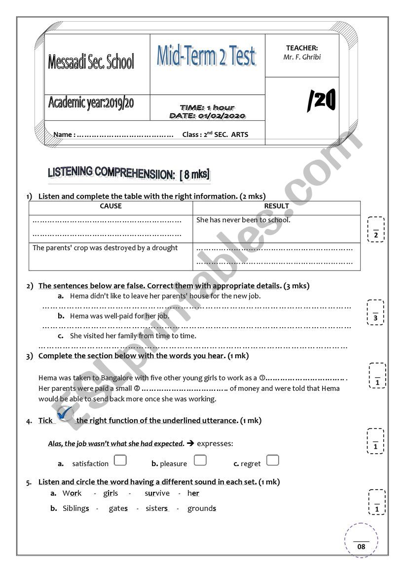 Mid-term test 2   2nd SEC. ARTS