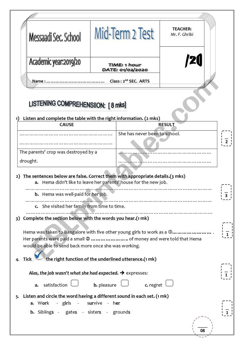 Mid-term test 2   2nd SEC. ARTS