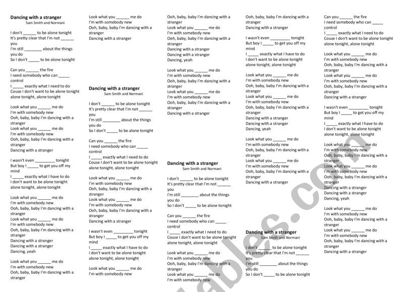 Dancing with a stranger worksheet