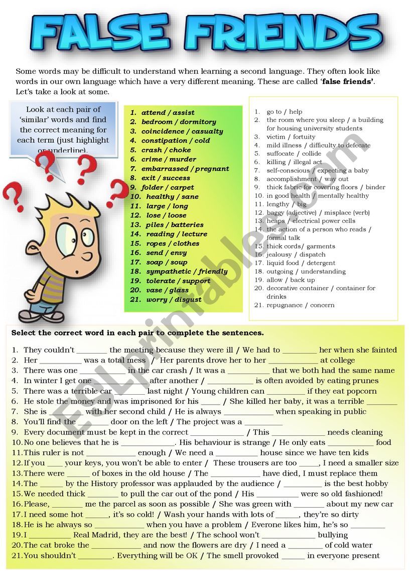 False Friends English German Worksheet