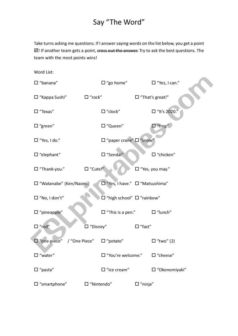 Say The Word worksheet