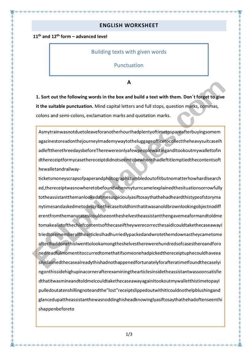 Build a text minding punctuation.