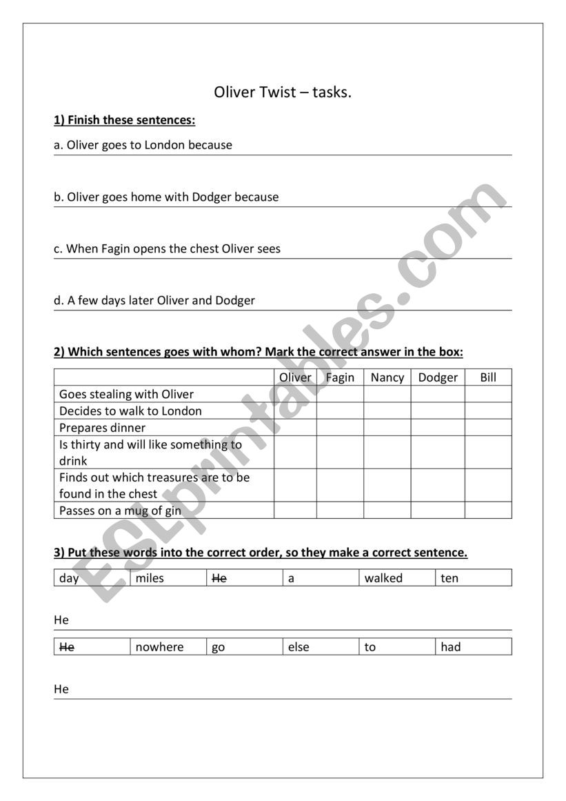 Oliver Twist worksheet