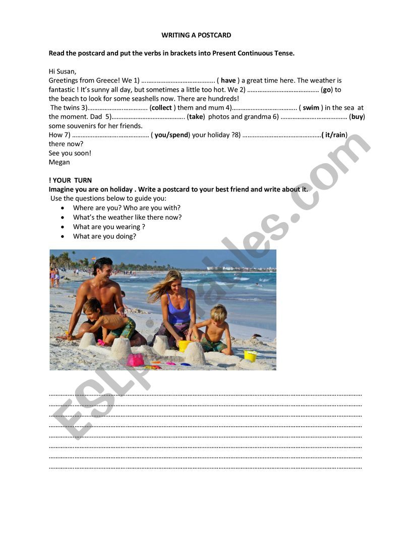 WRITING A POSTCARD worksheet