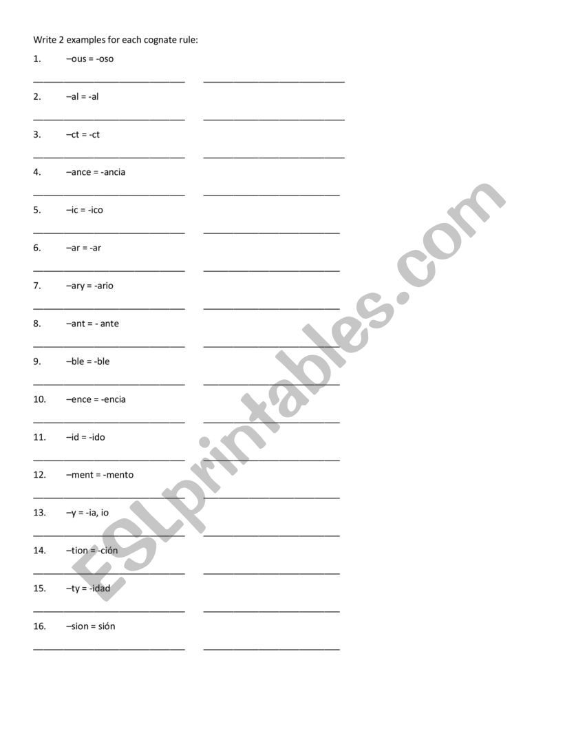 Cognate Rules Worksheet/Quiz worksheet