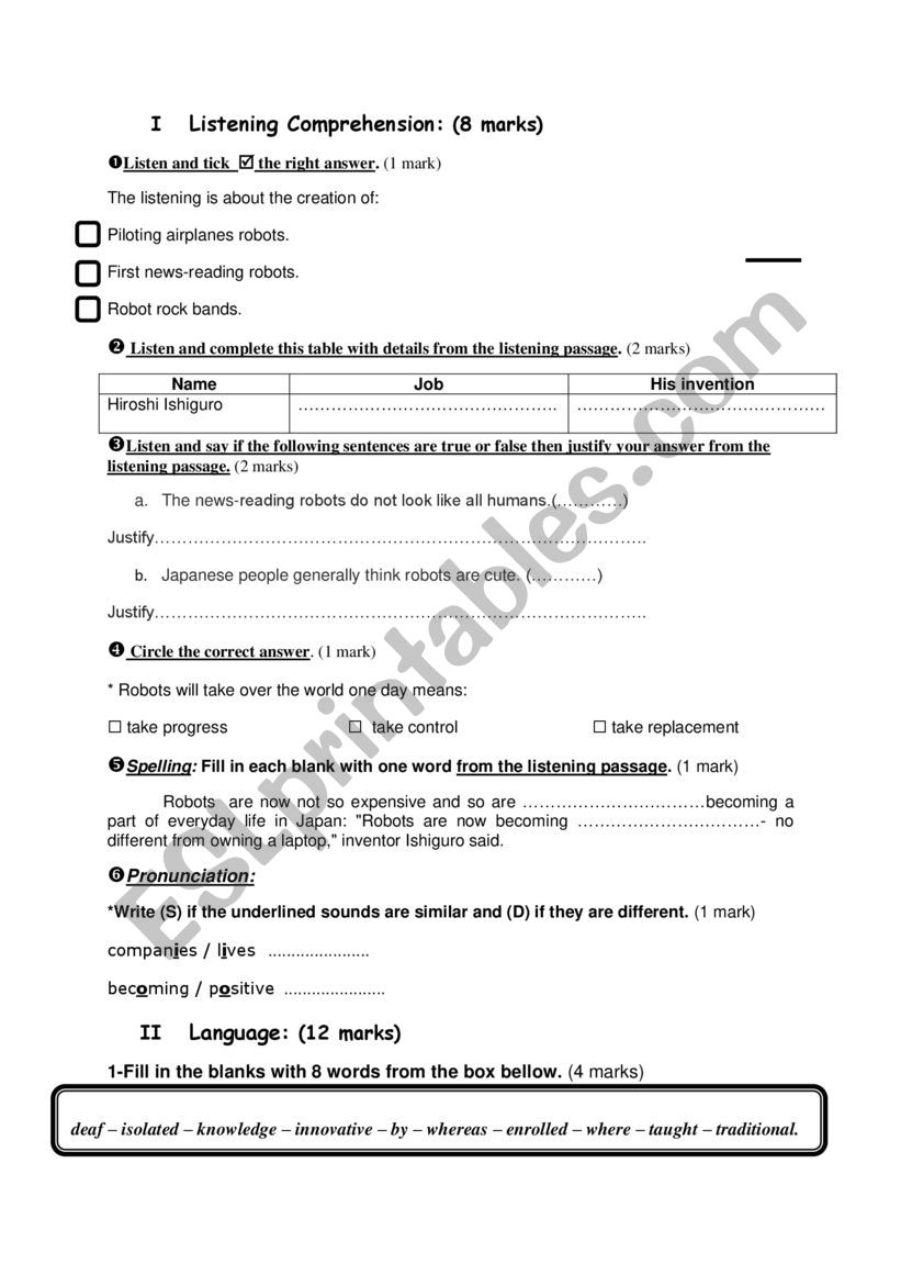 Mid term English Test NÂ°2 worksheet