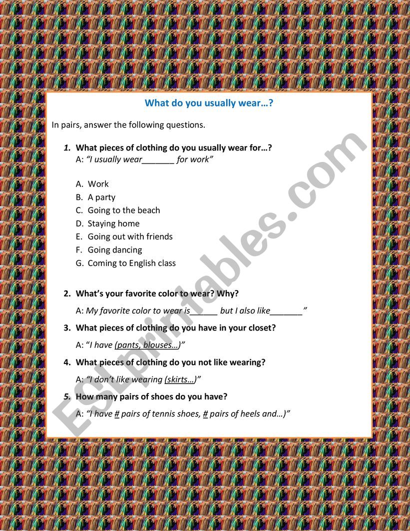 What do you usually wear...? worksheet