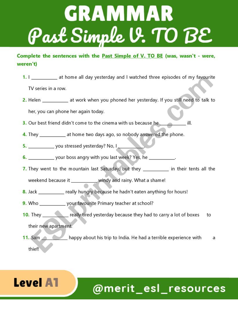 Past Simple V. TO BE worksheet