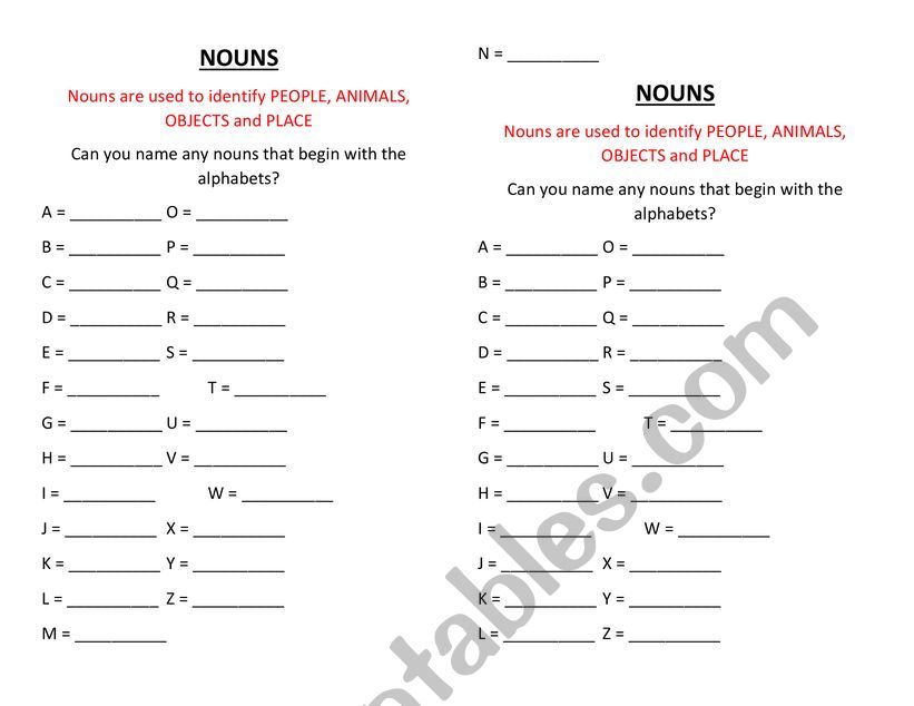 Nouns worksheet