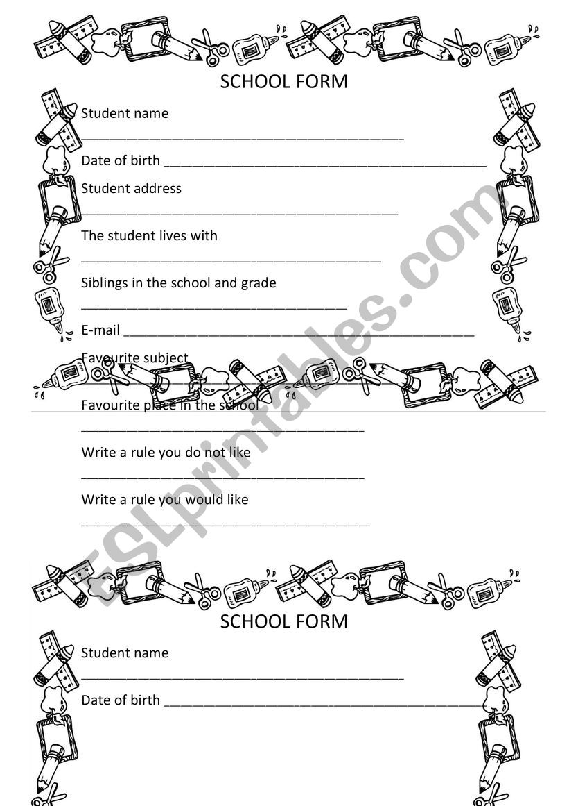 School form worksheet
