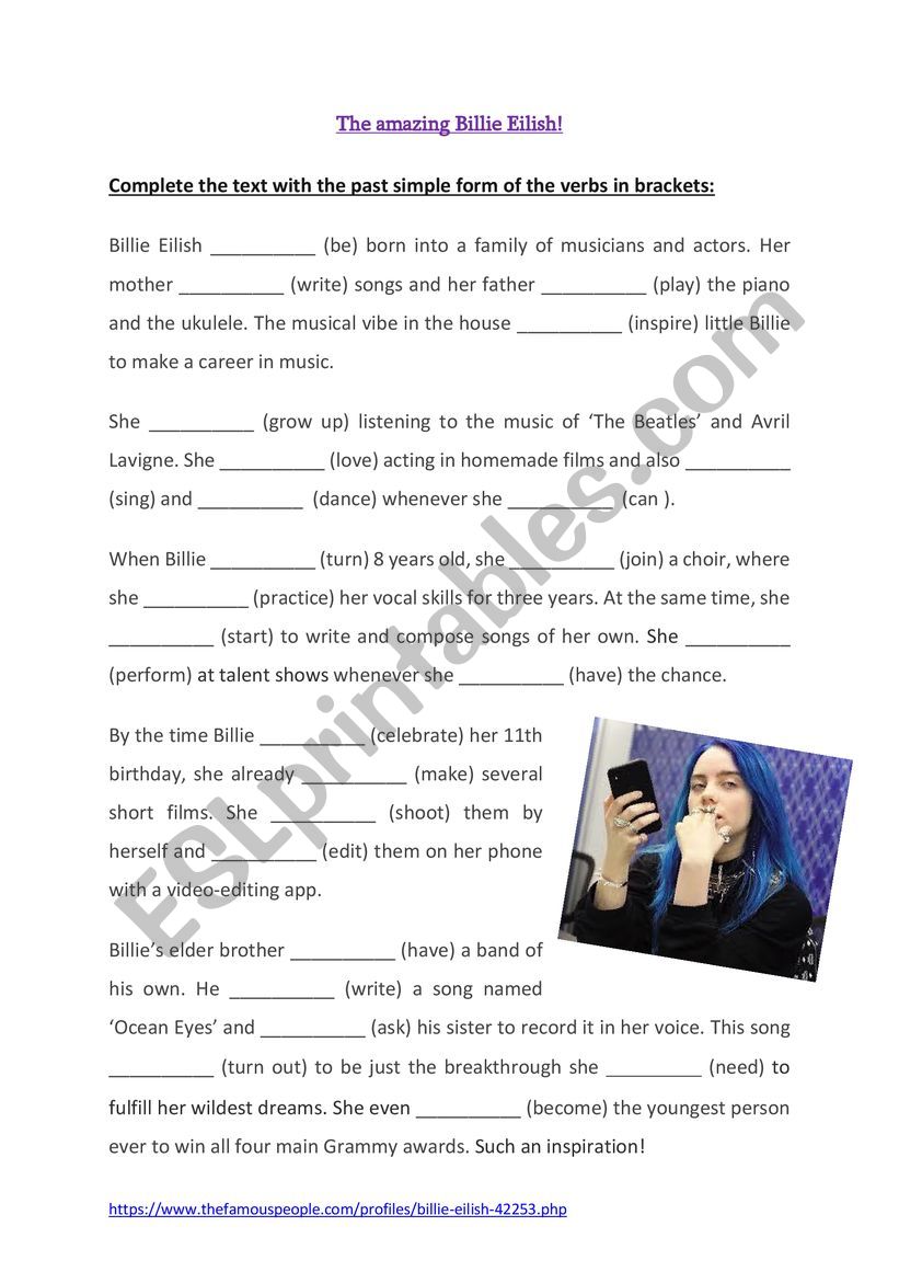 The amazing Billie Eilish worksheet