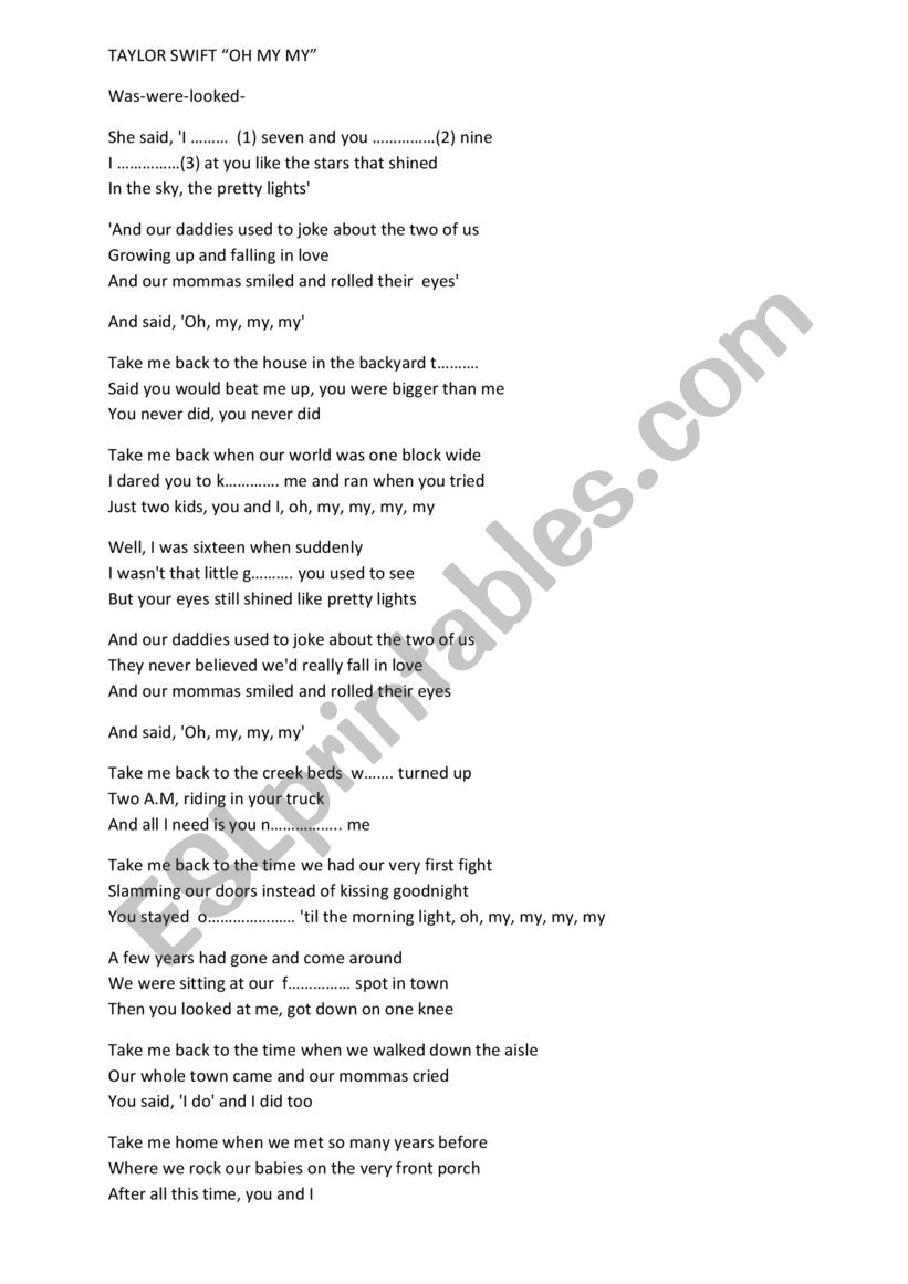 a song activity worksheet