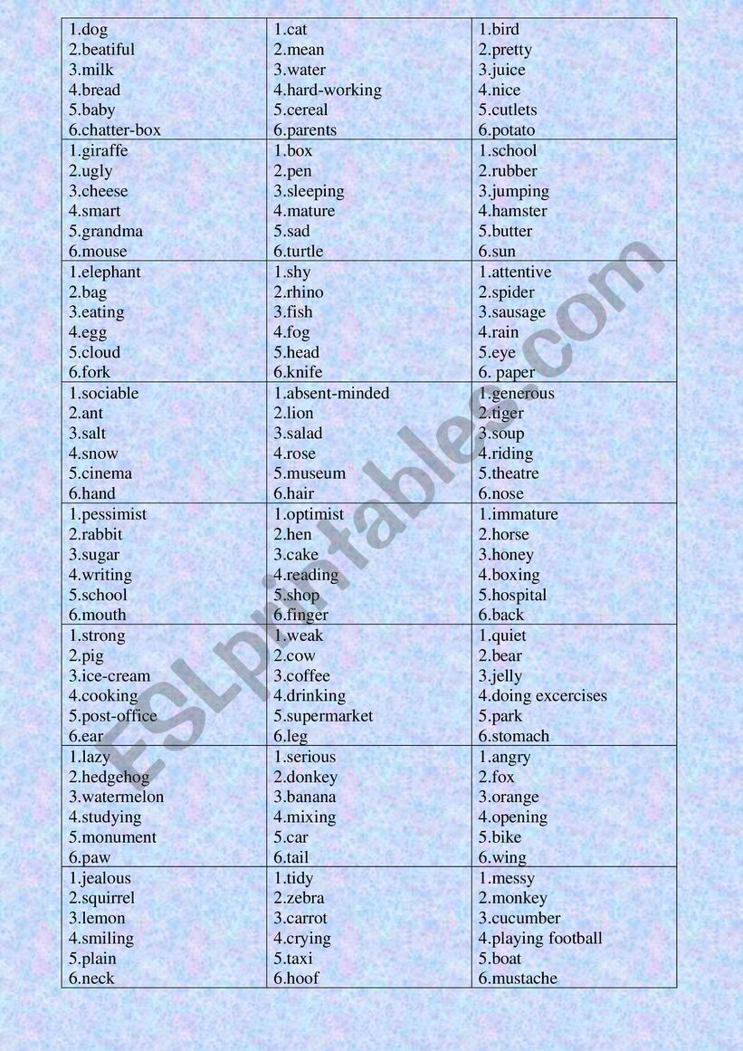 game. alias worksheet
