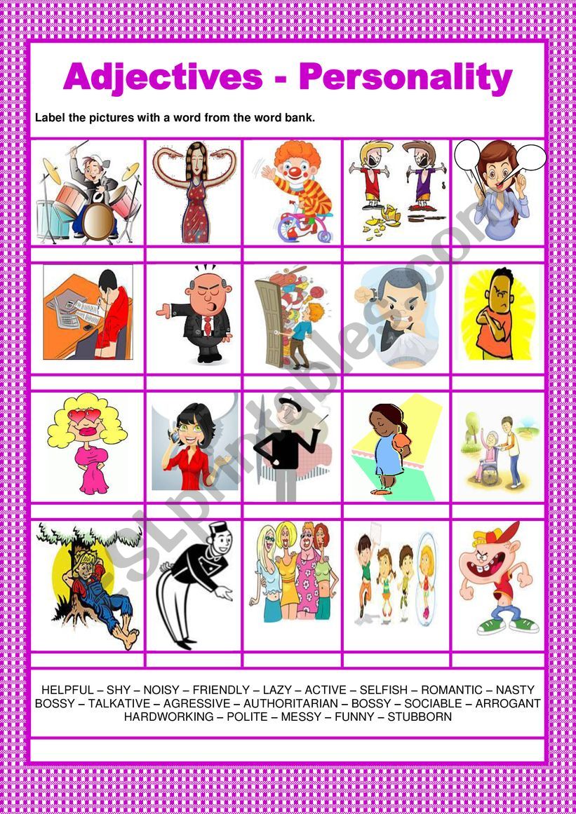 Picture Dictionary Personality Adjectives ESL Worksheet By S lefevre