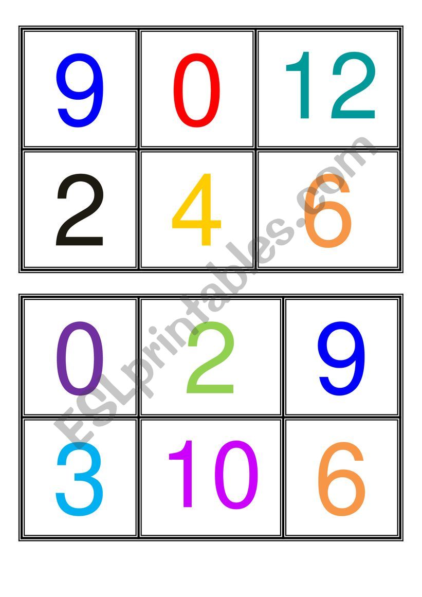 BINGO NUMBERS 0-12_ZERO TO TWELVE + TWO ADDITIONAL BLANK TABLES