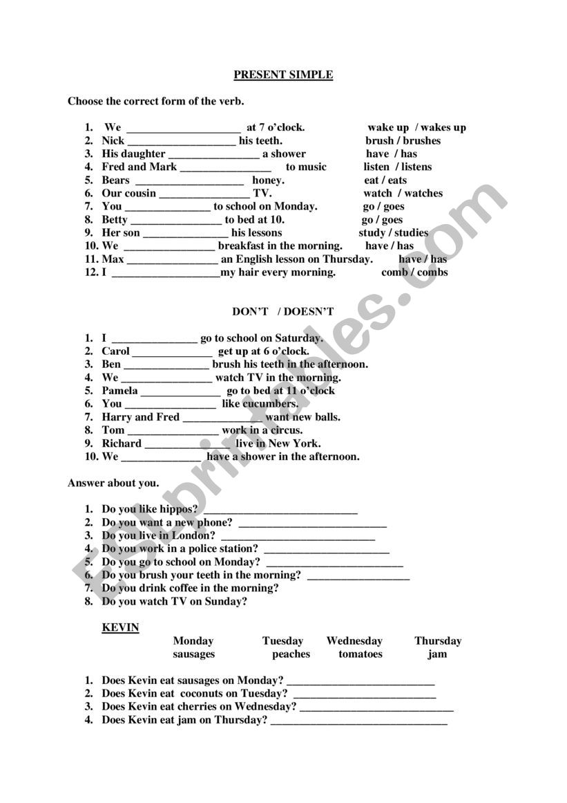 PRESENT SIMPLE worksheet