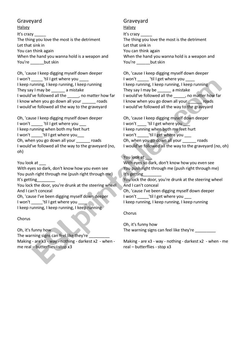 Song: Graveyard worksheet
