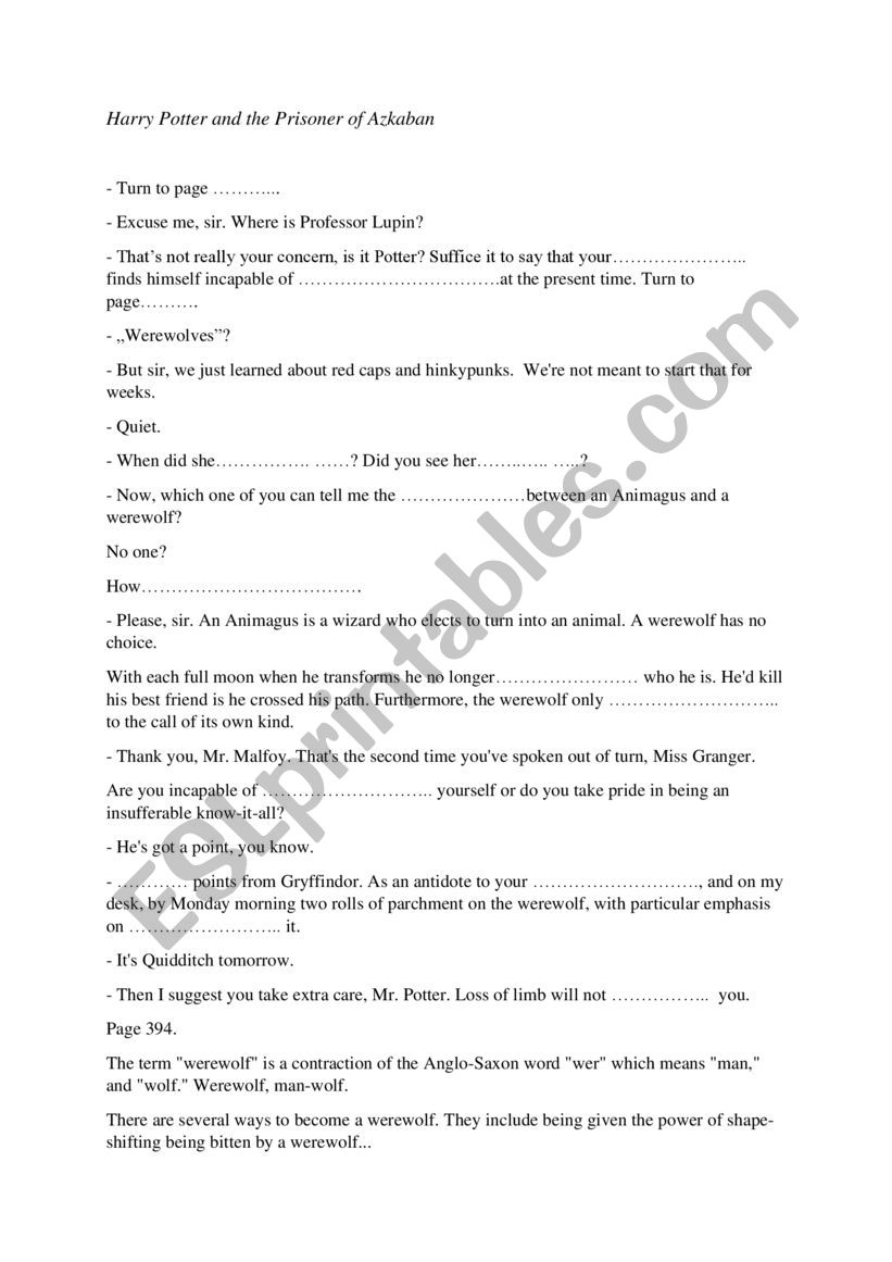 Fill in the gaps - Harry Potter