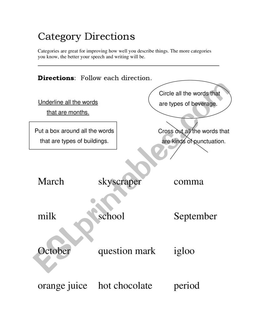 Following Directions worksheet