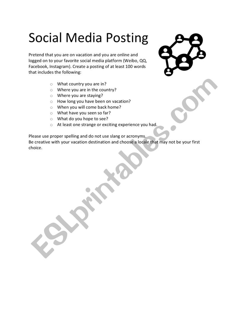 Social Media Posting worksheet