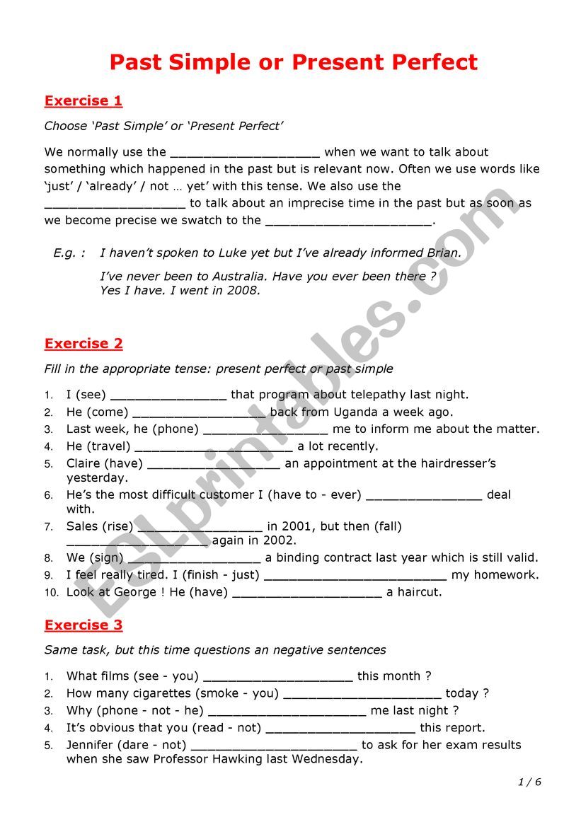 Present Simple Vs. Present Perfect - ESL worksheet by tjk1090