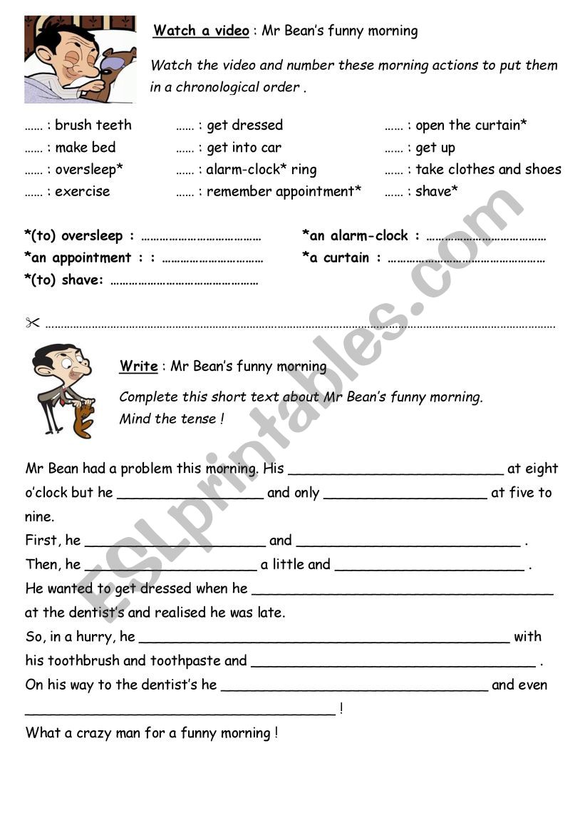 Mr Beans funny morning worksheet