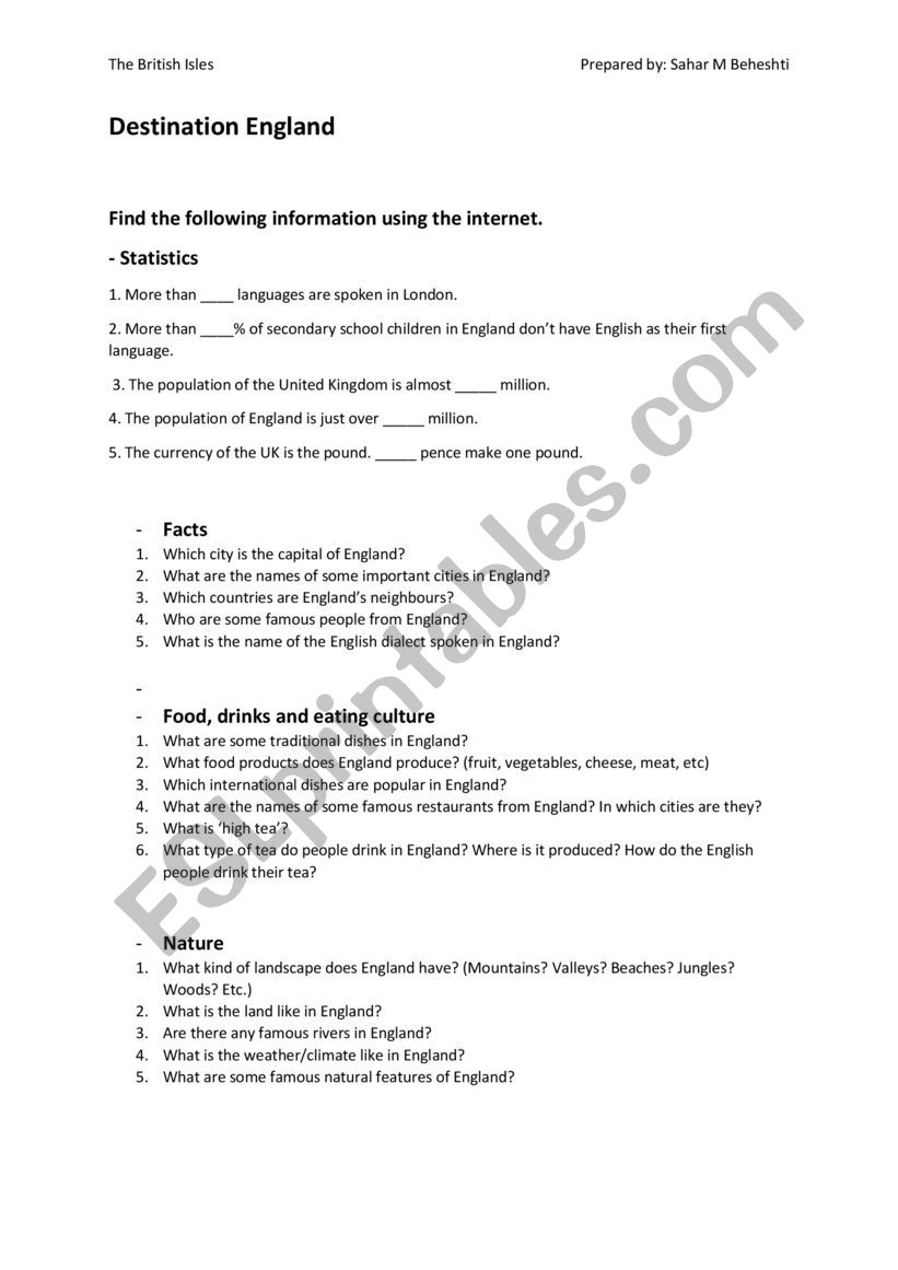 The British Isles Worksheet worksheet