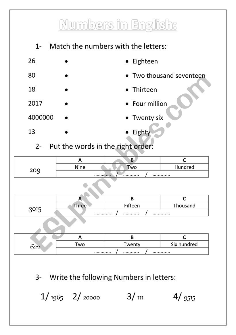Numbers worksheet