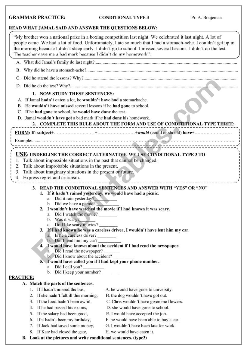 Conditional type 3 worksheet