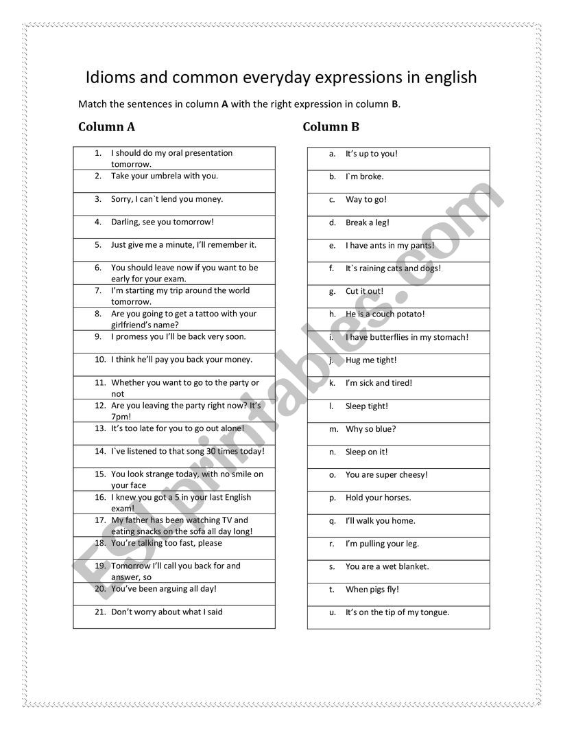 IDIOMS AND COMMON EXPRESSIONS IN ENGLISH