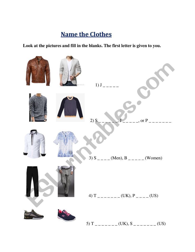 Name the Clothes worksheet
