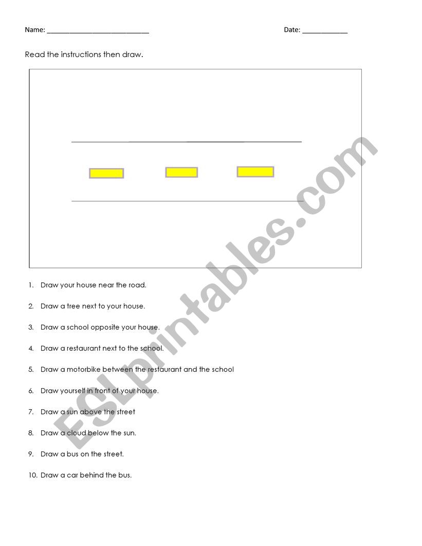 Preposition Drawing Instructions