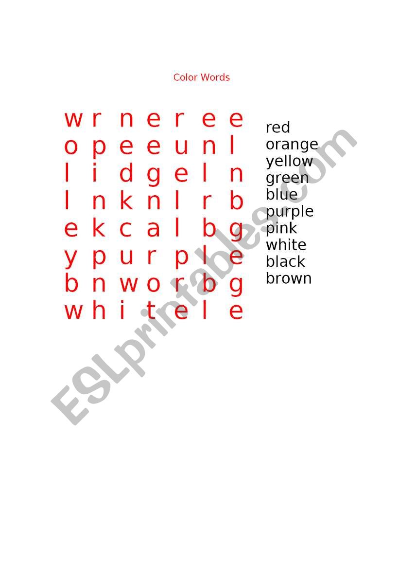 Color Words Word Search worksheet